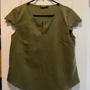 SHEIN Olive Green Scalloped sleeve Medium Blouse